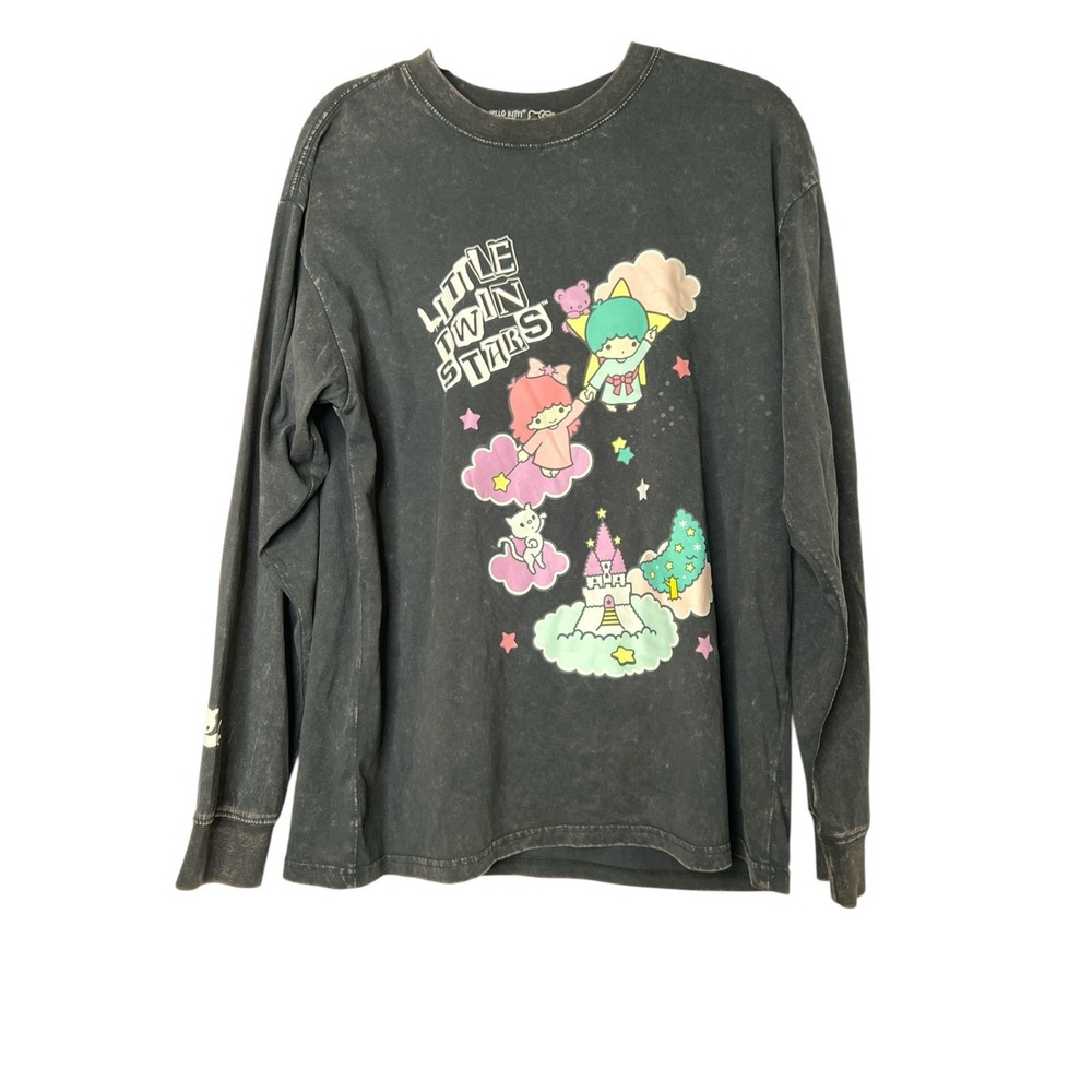 Sanrio Hello Kitty Little Twin Stars Black Long Sleeve Tee Mineral Wash Black‎ S